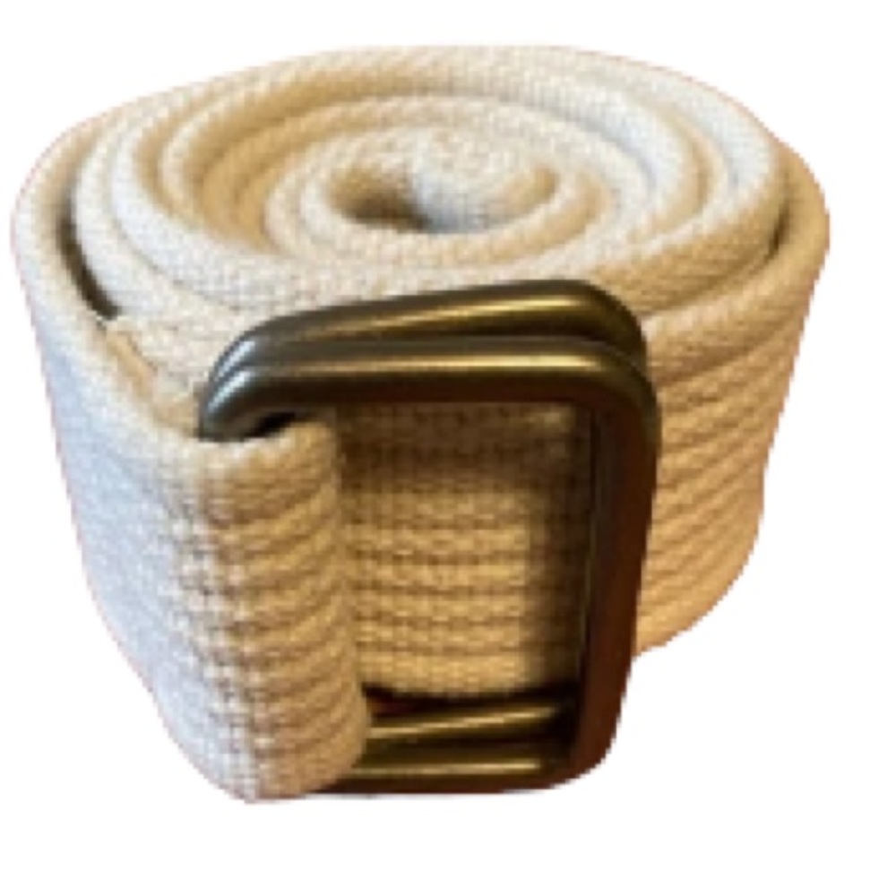 Woven Cotton Web Belt Cream Square Buckle UNISEX Men Women Waist 26 Inches - Picture 1 of 11